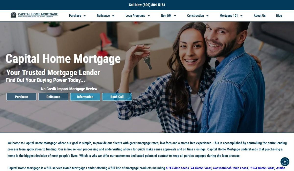 Capital Home Mortgage website homepage