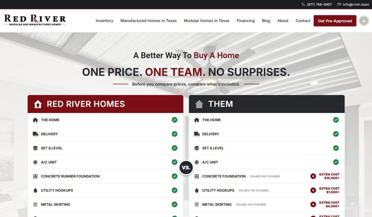Red River Modular and Manufactured Homes website homepage